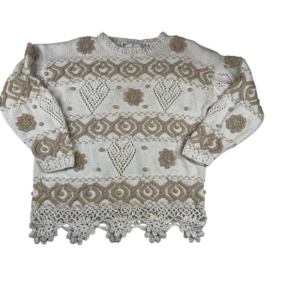 Vintage Express Tricot Sweater Womens Large Ivory Cream Long Sleeve Handknitted - Picture 1 of 16